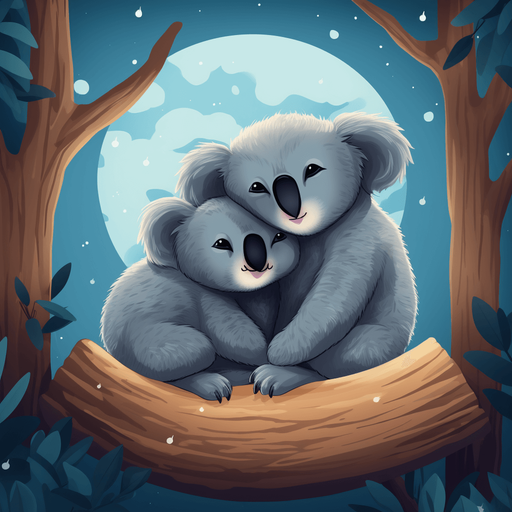 a cartoon illustration of koalas cuddling